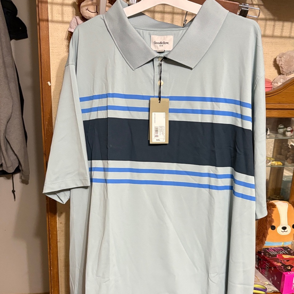 Goodfellow & Co Men's Gray Polo with Blue Stripes